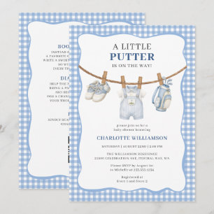 Invitation Tenue de golf bleue tout-en-un pour baby shower