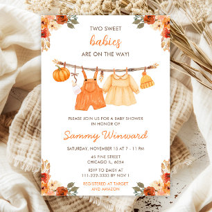 Invitation Tenue de ligne de jumelles de bébé de la chute d'a