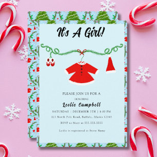 Invitation Tenue de Père Noël pour Bébé Fille Baby Shower