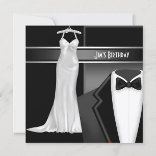 Invitation Tenue de soirée noire et blanche pour anniversaire