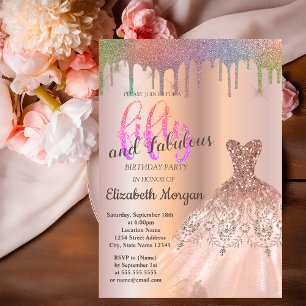 Invitation Tenue Rose Gold Robe Arc-en-ciel Gouttes 50e Fête 
