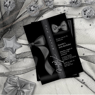 Invitation Tenue tout en noir, nœud papillon coquette, affair