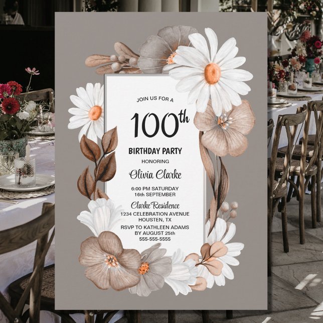 Invitation Terme Floral 100e fête d'anniversaire (Créateur téléchargé)