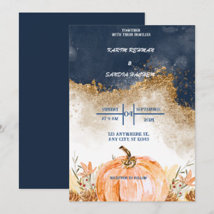 Invitation Terme Orange Roses Floral Marine Mariage bleu