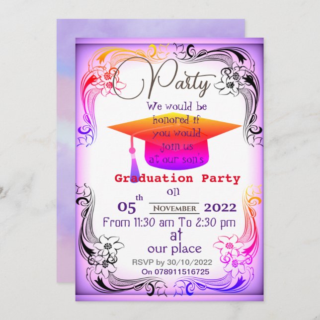 Invitation Terminer le diplôme (Devant / Derrière)