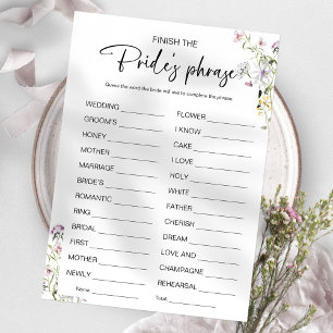 Invitation Terminez la phrase de la mariée Jeu de Baby Shower