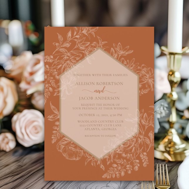 Invitation Terra Cotta Mariage géométrique de la tapisserie f (Créateur téléchargé)