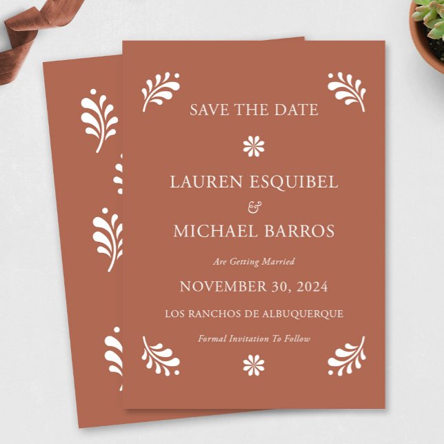 Invitation Terra Cotta Mexicaine Enregistrer La Date (Terra Cotta Mexican Save The Date by Fiesta Valley Print)
