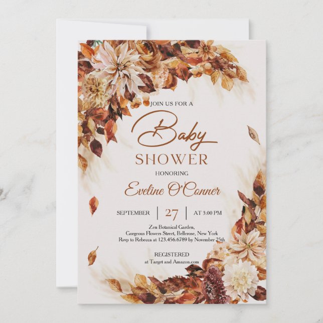 Invitation Terracotta automne fleurs cuivre feuille feuillage (Devant)
