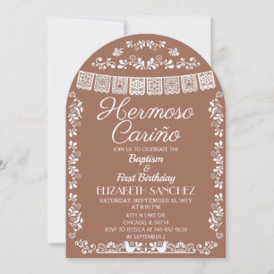 Invitation Terracotta Beau Bébé Baptême et Premier Anniversai
