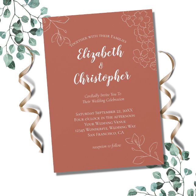 Invitation Terracotta Blanc Floral Botanique Moderne Mariage (Créateur téléchargé)