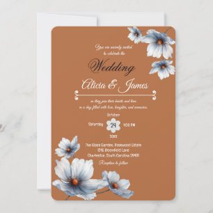 Invitation Terracotta Bleu Floral Chic Anémonique Mariage d'a