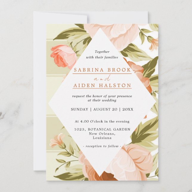 Invitation Terracotta Blooming Rose Hydrangea Floral Wedding (Devant)
