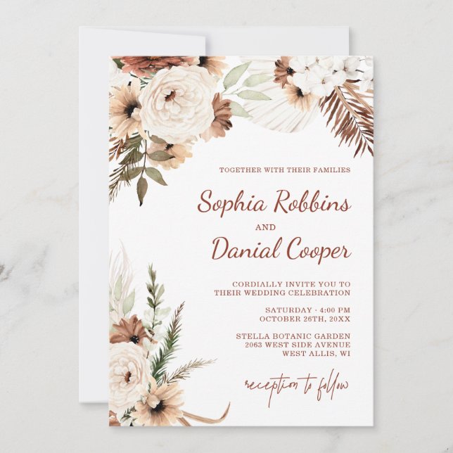 Invitation Terracotta Bohemian Floral Mariage (Devant)