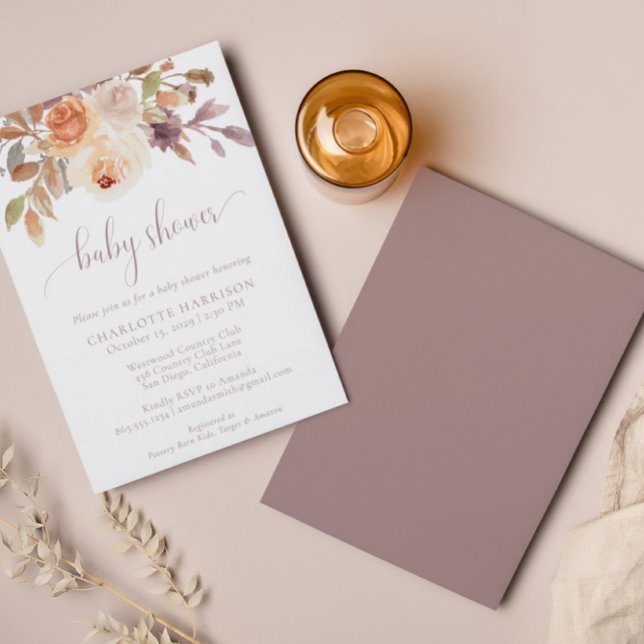 Invitation Terracotta Boho Automne Floral | BABY SHOWER (Créateur téléchargé)