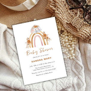 Invitation Terracotta Boho Bunny Arc-en-ciel Baby shower Flor