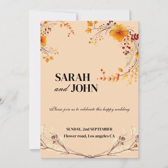 Invitation Terracotta Boho Floral Mariage Beige Terre (Devant)