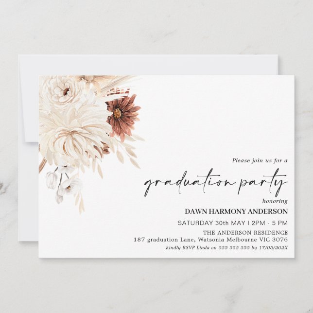 Invitation Terracotta Boho Floral Photo Graduation Party (Devant)