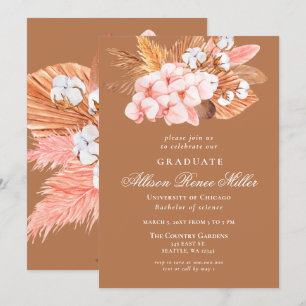 Invitation Terracotta Boho Pampas Floral Graduation Party