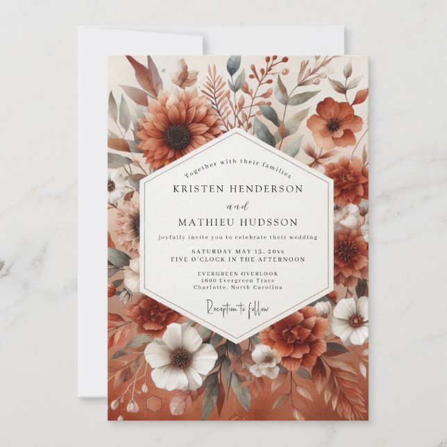Invitation Terracotta Botanical Romance Wedding (Devant)