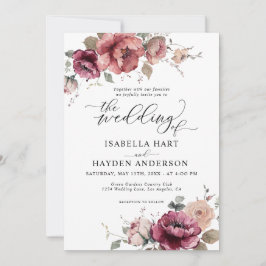 Invitation Terracotta Bourgogne Automne Floral Boho Mariage