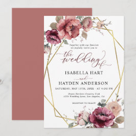 Invitation Terracotta Bourgogne Floral Or Beige Mariage de au