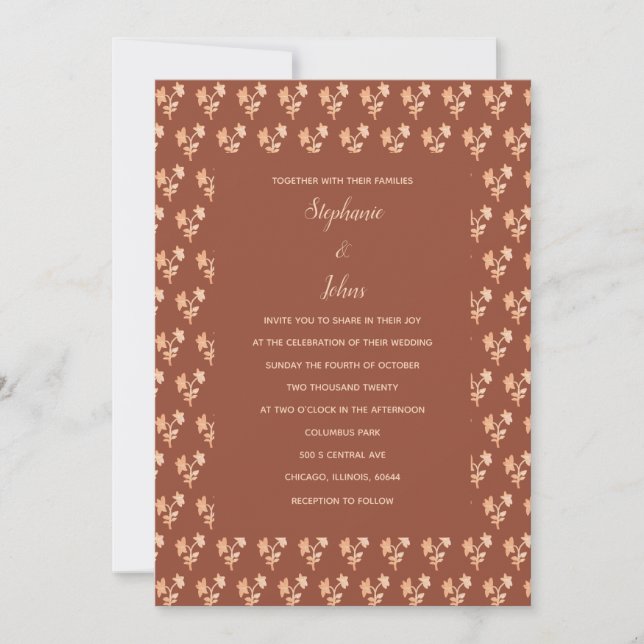 Invitation Terracotta Brûlé Orange Boho Mariage Floral (Devant)