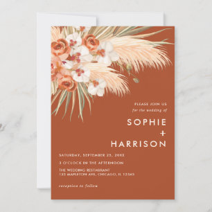 Invitation Terracotta Burange Boho Pampas Mariage en herbe