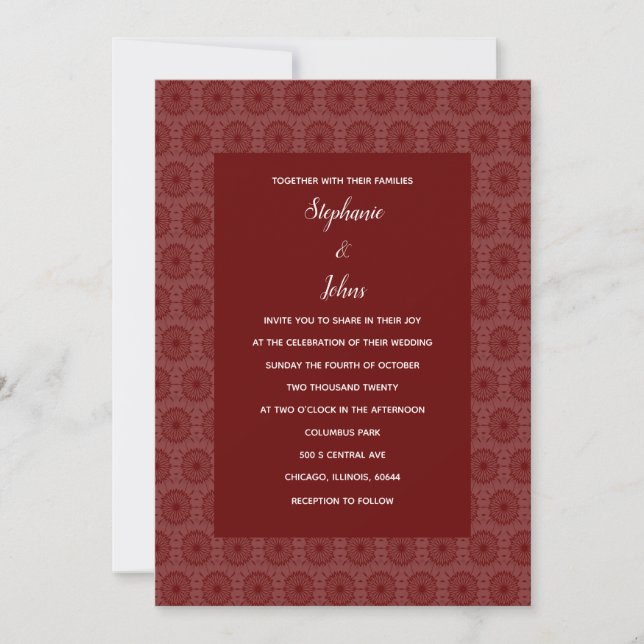 Invitation Terracotta Burgundy Rouge Floral Mariage Boho (Devant)