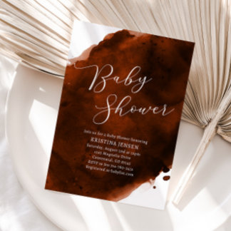 Invitation Terracotta Burnt Orange Aquarelle Baby shower