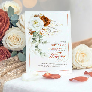 Invitation Terracotta Burnt Orange & Blanc Floral Mariage