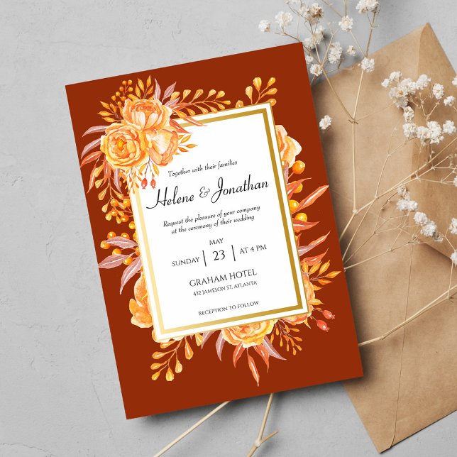 Invitation Terracotta Burnt Orange Élégant Mariage Rustique (Terracotta Burnt Orange Elegant Rustic Wedding Invitation)