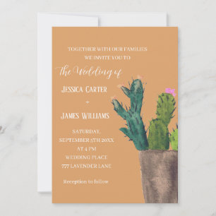 Invitation Terracotta Cactus Désert Mexique Mariage d'aquarel