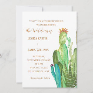 Invitation Terracotta Cactus Désert Mexique Mariage d'aquarel