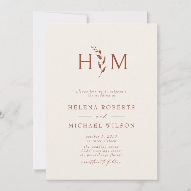 Invitation Terracotta Ecru QR Code Mariage de monogramme bota (Devant)