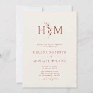 Invitation Terracotta Ecru QR Code Mariage de monogramme bota