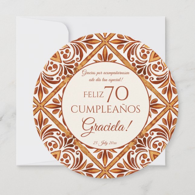 Invitation Terracotta élégant mexicain Talavera merci (Devant)