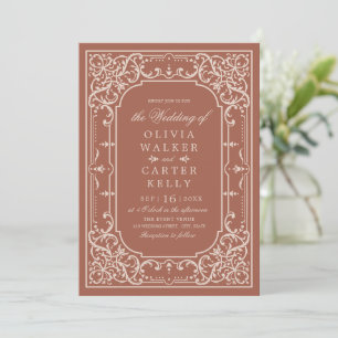 Invitation Terracotta élégant orné romantique mariage vintage
