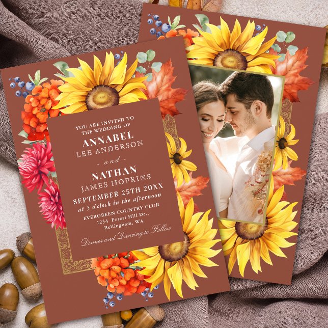 Invitation Terracotta Elégante Aquarelle Automne Photo Floral (Créateur téléchargé)