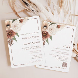 Invitation Terracotta Fall Floral moderne QR Code RSVP Mariag