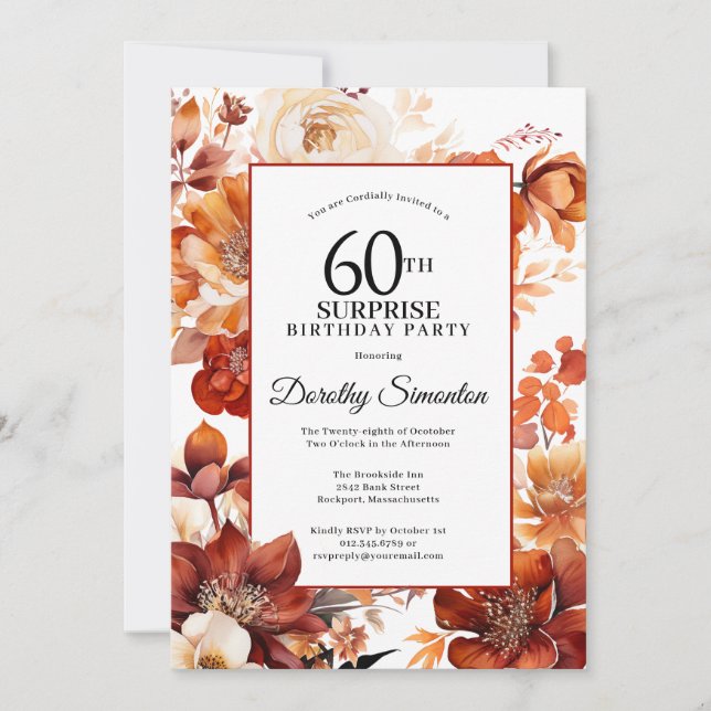 Invitation Terracotta Fall Flowers 60e Anniversaire surprenan (Devant)