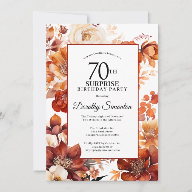 Invitation Terracotta Fall Flowers 70e Anniversaire surprenan (Devant)