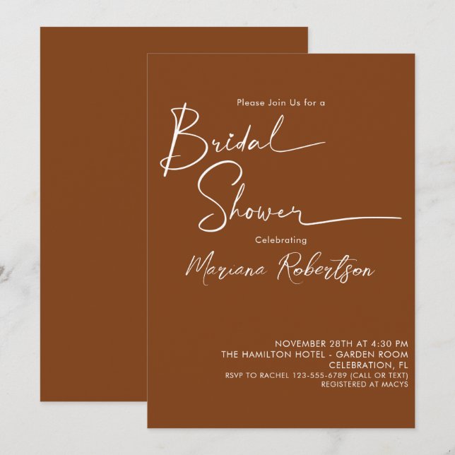 Invitation Terracotta Fête des mariées moderne (Devant / Derrière)