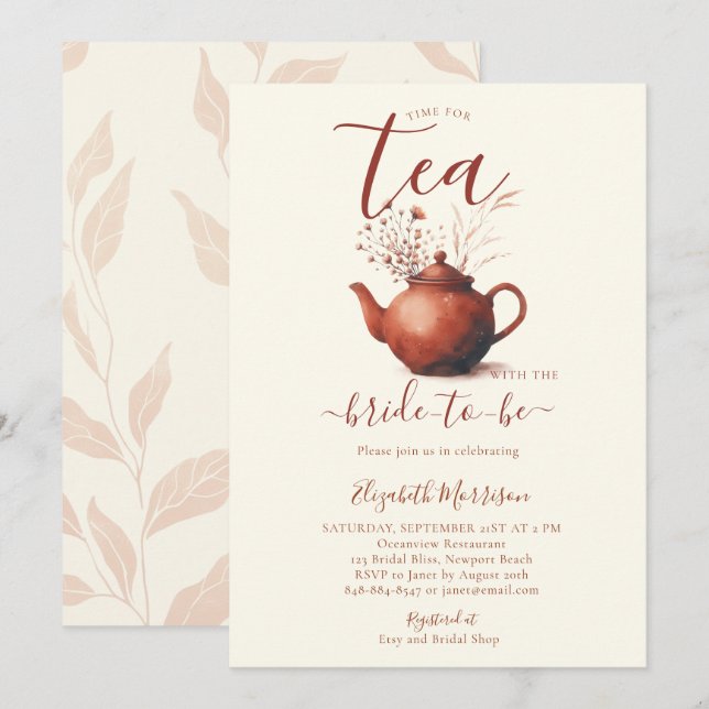 Invitation Terracotta Fleur sauvage Art Chic Thé nuptiale Dou (Devant / Derrière)