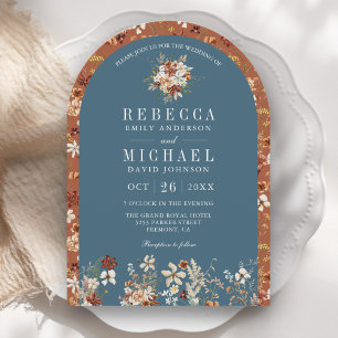 Invitation Terracotta Fleur Sauvage Bleu Poussiéreux Arche de