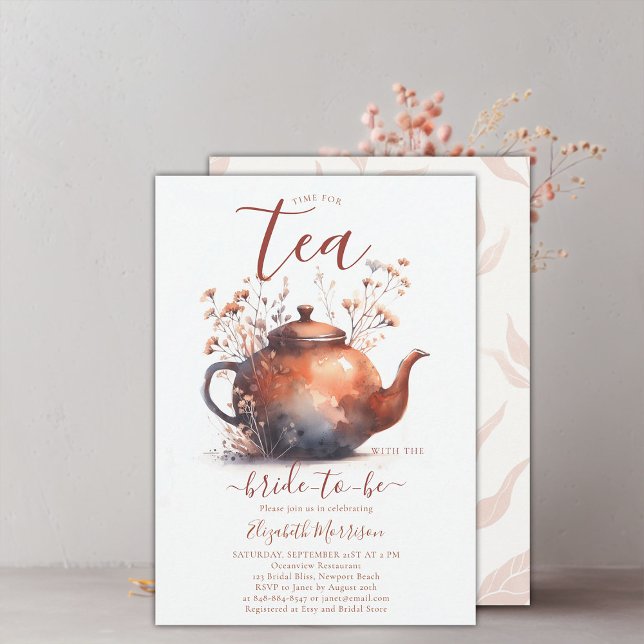 Invitation Terracotta Fleur sauvage Rustic Tea Douche (terracotta floral bridal shower tea invitation wildflowers watercolor elegant modern simple rustic)
