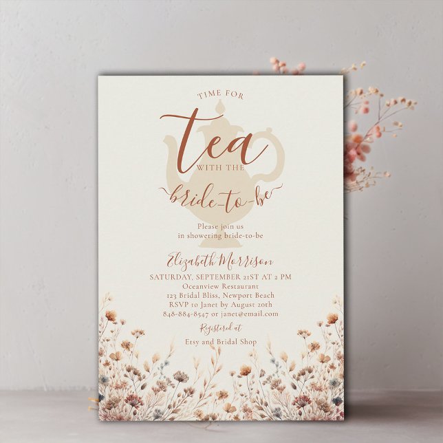 Invitation Terracotta Fleurs sauvages Élégante douche à thé n (terracotta floral bridal shower tea invitation wildflowers watercolor pattern elegant modern simple )
