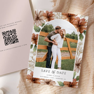 Invitation Terracotta Floral Arched Photo Enregistrer la date