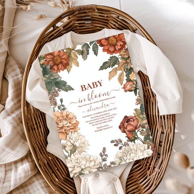 Invitation Terracotta Floral Baby in Bloom Baby shower (Créateur téléchargé)