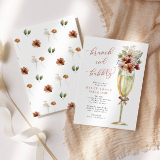 Invitation Terracotta Floral Brunch et Bubbly Gold Champagne